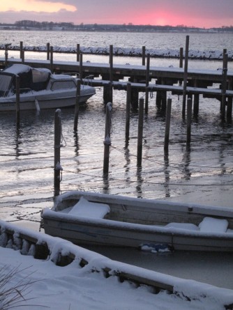 Bogø havn solnedgang i sne 111