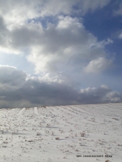 Winterbilder aus Dänemark Feld Schnee und Wolkenhimmel